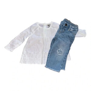 Beautiful baby B’Gosh white top and blue jeans. Size 12m